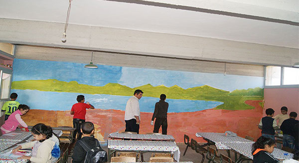 لوحة جدارية كبرى في موضوع لنحافظ على بيئة نظيفة